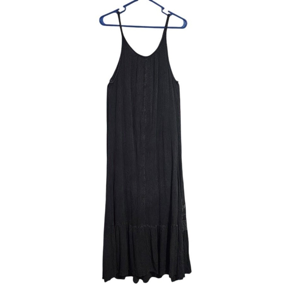 MILLENNIUM Grey Crinkle Midi Dress Tiered Minimalist Lagenlook Size L - Picture 3 of 7